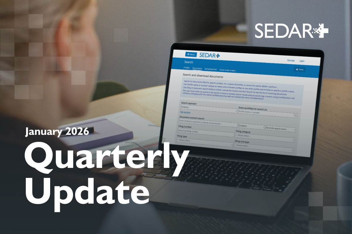 SEDAR+ quarterly update details: January 19, 2026